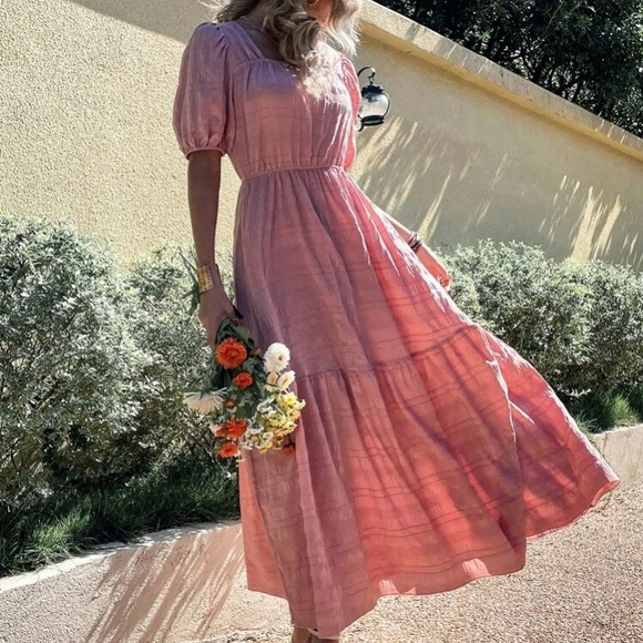 Boho  hot pink square neck A-line maxi dress - Picture 16 of 16